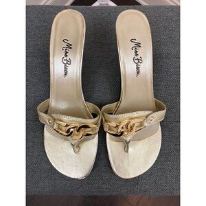 Miss Bisou Gold Kitten Heel Sandals Size 8.5